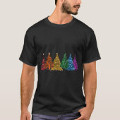 Row of Si LGBTQ Pride Rainbow Christmasrees Vector Tシャツ (正面)