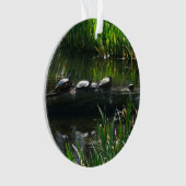 Row of Turtlesグリーン自然写真 オーナメント (正面)