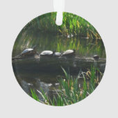 Row of Turtlesグリーン自然写真 オーナメント (裏面)