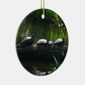 Row of Turtlesグリーン自然写真 セラミックオーナメント (右)
