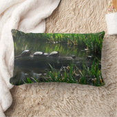 Row of Turtlesグリーン自然写真 ランバークッション (ブランケット)