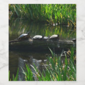 Row of Turtlesグリーン自然写真 ワインラベル (シングルラベル)