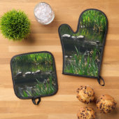 Row of Turtles Green Nature Photo 鍋つかみ&鍋敷きセット (トップダウン)