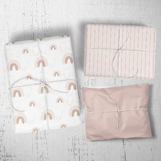 ROWANサマーガールピンクボホレインボーベビーシャワー ラッピングペーパーシート