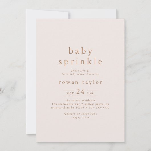 ROWANニュートラルピンク金ゴールドボーシンプルベビー散布機 招待状 (正面)