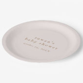 ROWANピンクと金ゴールドボーモダンホシンプルベイビーシャワー ペーパープレート (アングル)