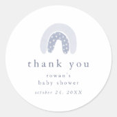 ROWAN Boy Blue Boho Rainbow Baby Shower Thank You ラウンドシール (正面)