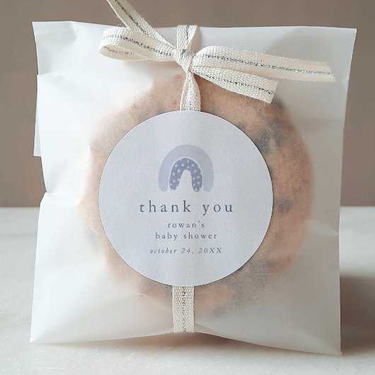 ROWAN Boy Blue Boho Rainbow Baby Shower Thank You ラウンドシール