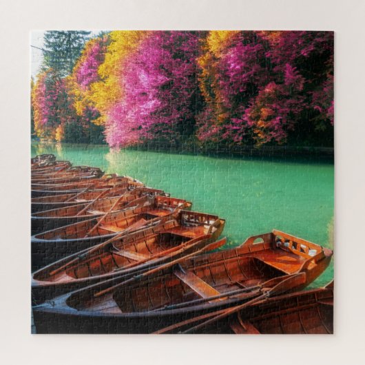 Rowing Boats Lake Trees Plitvice Lakes Croatia ジグソーパズル (縦)