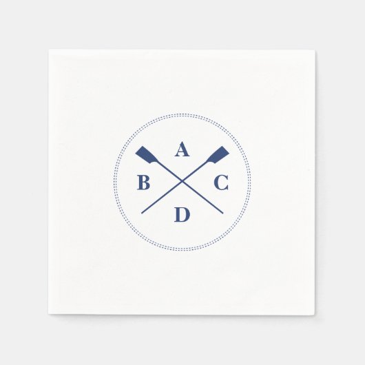 Rowing crossed oars navy initials スタンダードカクテルナプキン (正面)