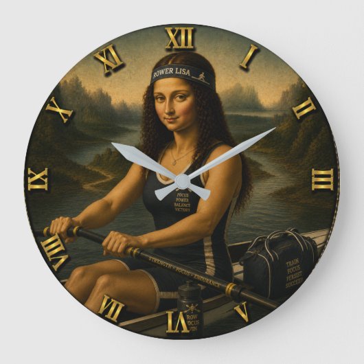 Rowing Funny Mona Lisa Rower Gift for Crew ラージ壁時計 (正面)