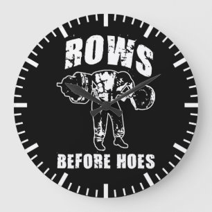 Rows Before Hoes - Barbellおもしろい Rowトレーニング ラージ壁時計