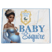 Royal African American Mother to Be Blue & Gold ラージペーパーバッグ (正面)