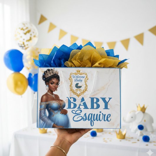 Royal African American Mother to Be Blue & Gold ラージペーパーバッグ
