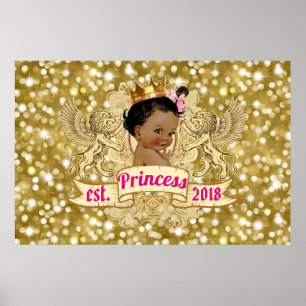 Royal African Princess Pink Gold Glitter Fancy ポスター
