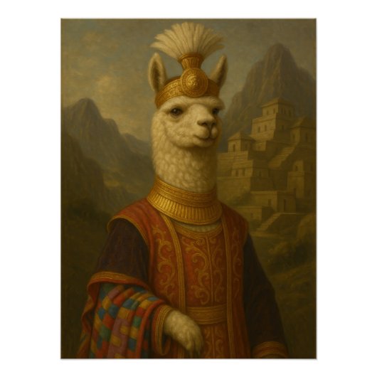 Royal Andean Llama | Pre-Columbian Inca Portrait ポスター (正面)