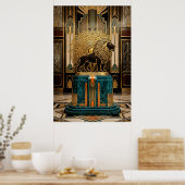 Royal Art Deco Lion Statue Gold Foil ポスター (キッチン)