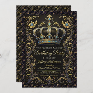 Royal Birthday Party Crown Ornate Invitation 招待状