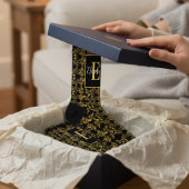 Royal Black & Gold Damask Floral Pattern Monogram ソックス