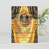 Royal Black Gold King Queen Crown Birthday Party 招待状 (スタンド正面)