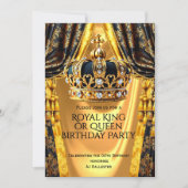 Royal Black Gold King Queen Crown Birthday Party 招待状 (正面)