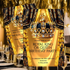 Royal Black Gold King Queen Crown Birthday Party 招待状