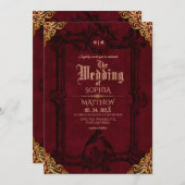 Royal Black Red Fantasy Medieval Wedding  招待状 (正面/裏面)