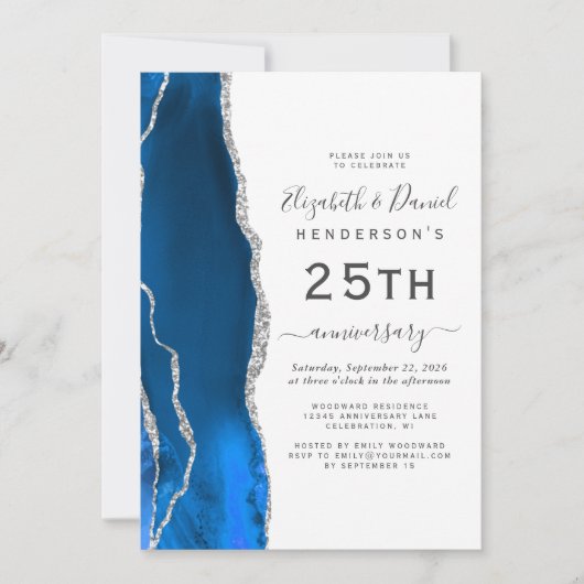 Royal Blue Agate Silver 25th Anniversary 招待状 (正面)