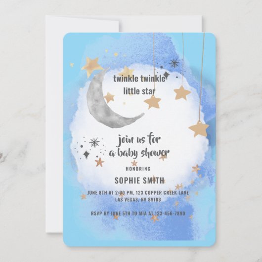 Royal Blue And Gold Abstract Moon Stars 招待状 (正面)