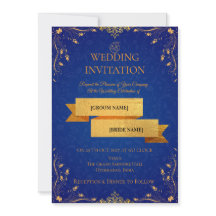 Royal Blue and Gold Corner Wedding Invitation |