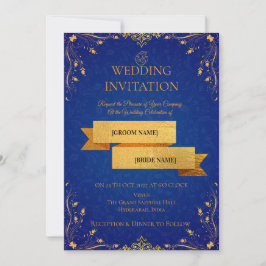 Royal Blue and Gold Corner Wedding Invitation | 招待状
