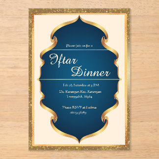 Royal Blue and Gold Iftar Dinner Invitation アクリル招待状