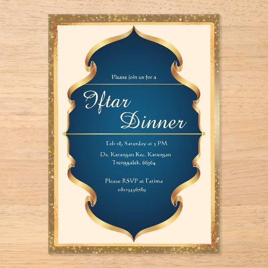 Royal Blue and Gold Iftar Dinner Invitation アクリル招待状 (正面)