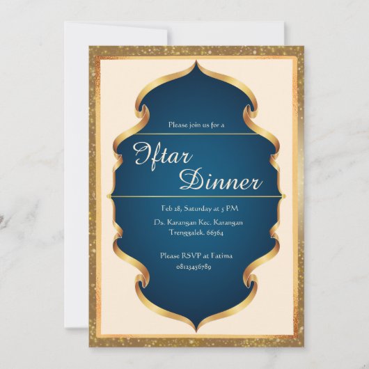Royal Blue and Gold Iftar Dinner Invitation 招待状 (正面)