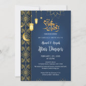 Royal Blue and Gold Islamic Floral Geometric Iftar 招待状 (正面)
