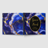 Royal Blue and Gold Marble Agate Birthday Party ゲストブック (全面)
