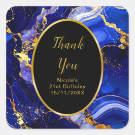 Royal Blue and Gold Marble Agate Birthday Party スクエアシール