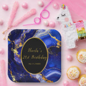 Royal Blue and Gold Marble Agate Birthday Party ペーパープレート (パーティー)