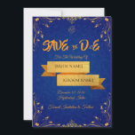Royal Blue and Gold Save the Date Card セーブザデート<br><div class="desc">Announce your special day in timeless style with this elegant royal blue Save the Date card featuring luxurious gold corner detailing. The rich blue background adds depth and sophistication, while the gold accents bring a regal and refined touch. Perfect for traditional, Indian, Christian, Muslim, or formal weddings, this customizable Save...</div>