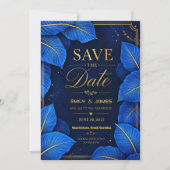 Royal Blue and Gold Tropical Elegant Luxury  セーブザデート (正面)