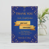Royal Blue and Gold Wedding Thank You Card サンキューカード (スタンド正面)