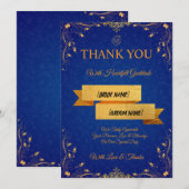 Royal Blue and Gold Wedding Thank You Card サンキューカード (正面/裏面)
