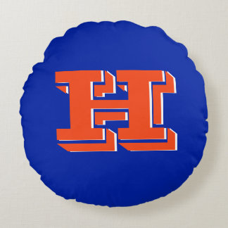Royal Blue and Orange Collegiate Color Monogram ラウンドクッション