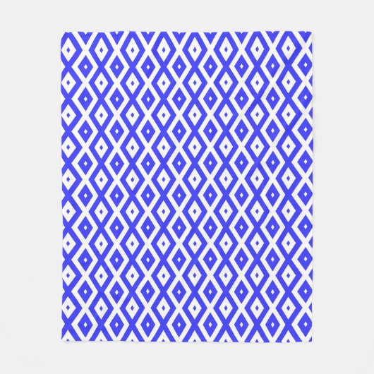 Royal blue and white diamond pattern フリースブランケット (正面)