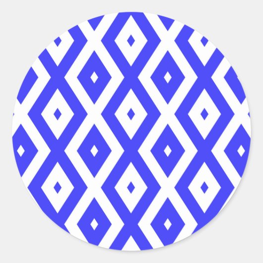 Royal blue and white diamond pattern ラウンドシール (正面)