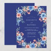 Royal Blue Anemone Romantic Wedding 招待状 (正面/裏面)