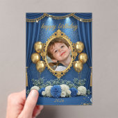Royal Blue Birthday Photo Invitation for Boy アクリル招待状 (インサイチュ (ポータブル))