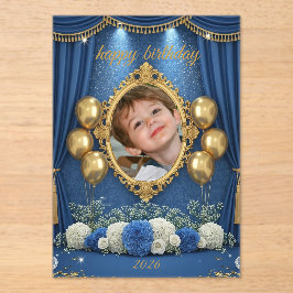 Royal Blue Birthday Photo Invitation for Boy アクリル招待状