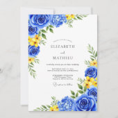 Royal Blue Bloom Romance Wedding 招待状 (正面)