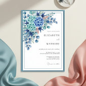 Royal Blue Botanical Romance Wedding 招待状